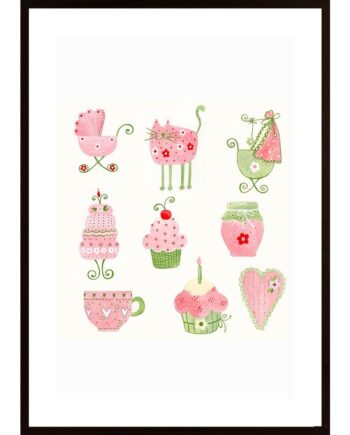 Pink And Green Litte Cute Pictures Poster