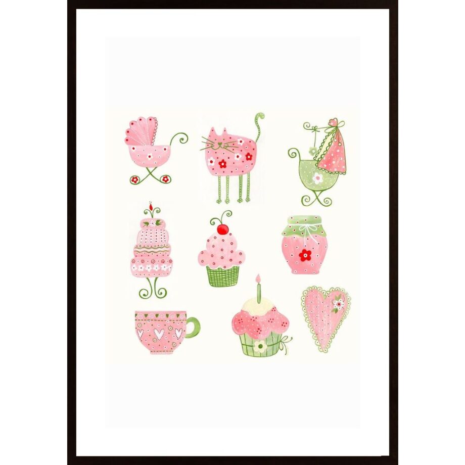 Pink And Green Litte Cute Pictures Poster