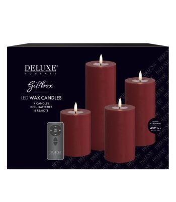 DeluxeHomeart Paketdeal LED Blockljus 4-pack + Fjärrkontroll Bordeaux
